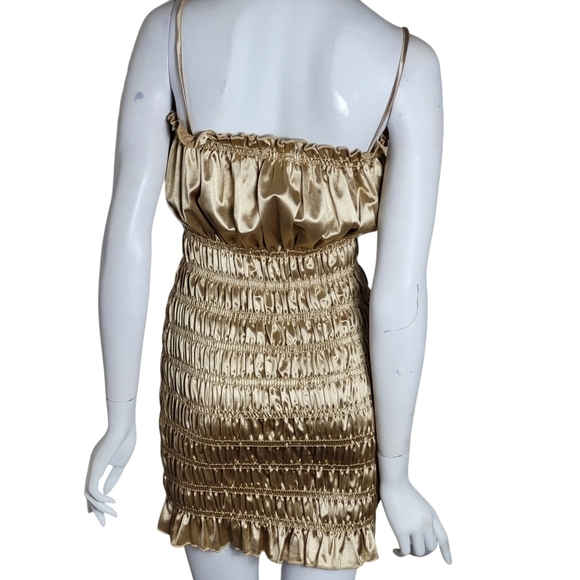 Boutique Champagne Dress Sleeveless Satin Smocking Wiggle Dress - Picture 8 of 11